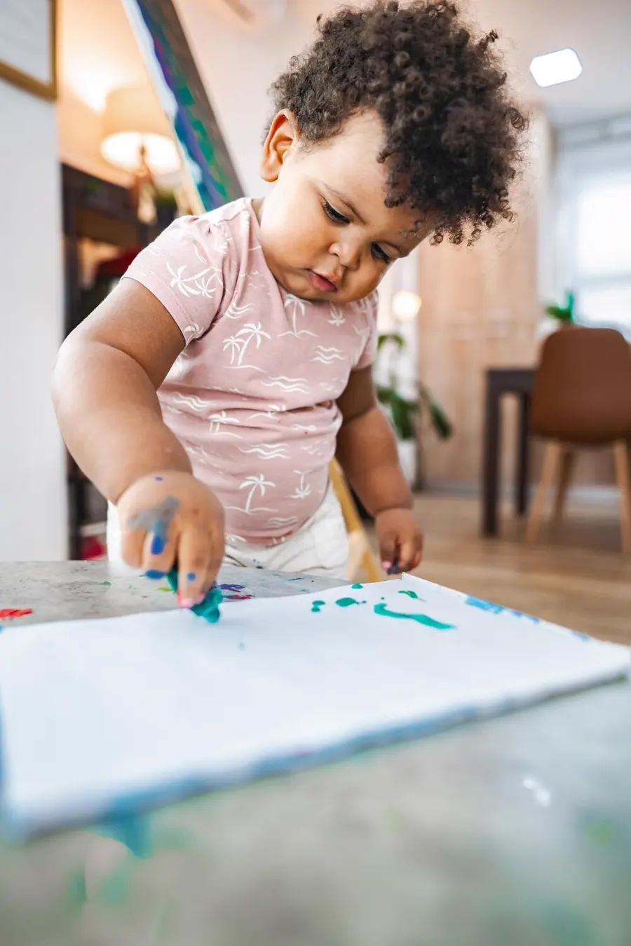 Child Happily Painting Canvas Sunny Room 1447316 178
